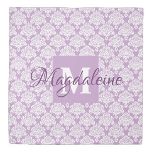 Lavender Damask Duvet Cover with Monogram & Name