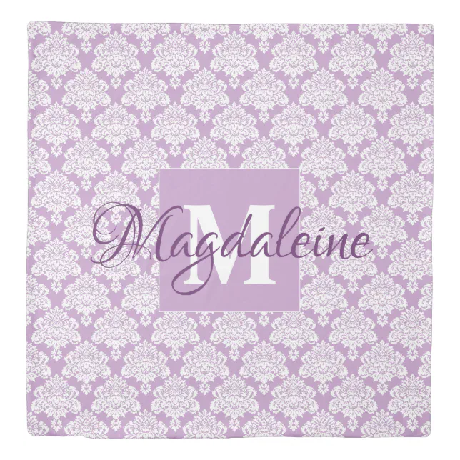 Lavender Damask Duvet Cover with Monogram & Name Zazzle