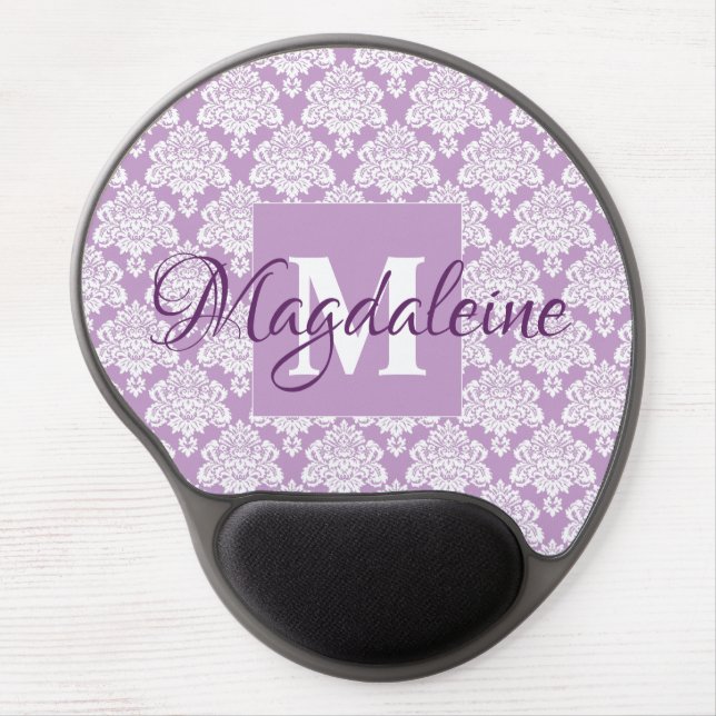 Lavender Damask Gel Mouse Pad with Monogram (Front)