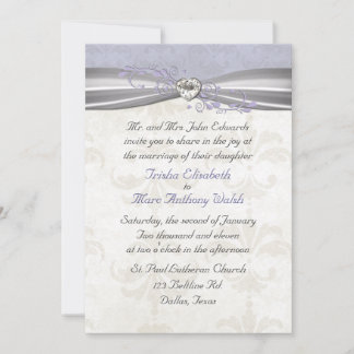 Lavender Damask & Heart Wedding Invitation