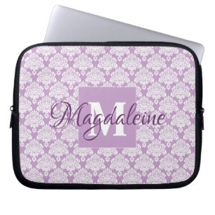 Lavender Damask Laptop Case with Monogram & Name