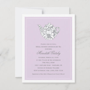 Lavender Damask Teapot Tea Party Wedding Shower Invitation