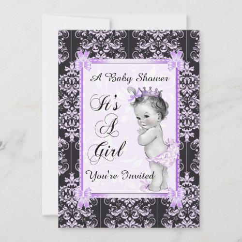 Lavender Damask Vintage Baby Girl Shower Invitation