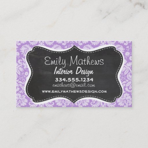 Customizable Lavender Damask; Vintage Chalkboard look Business Card Template