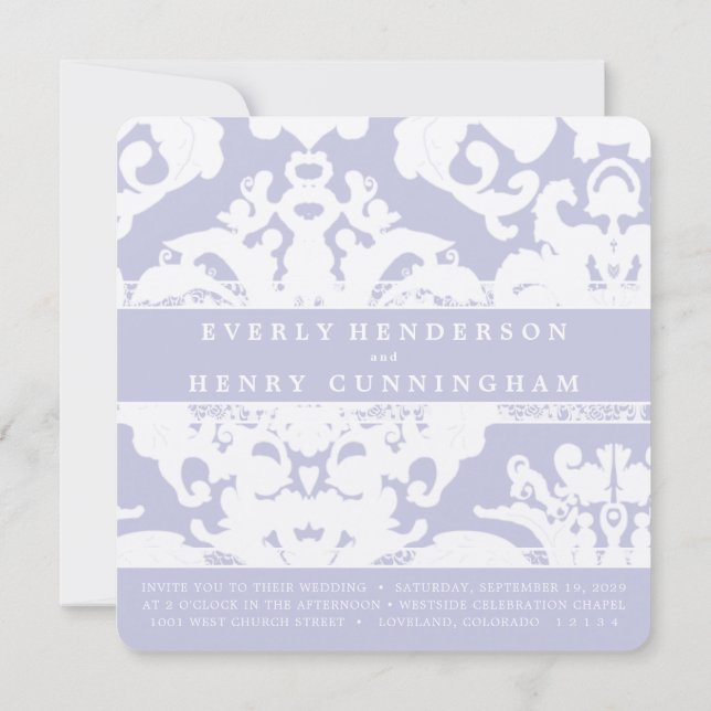 Lavender Damask Wedding Invitation (Back)