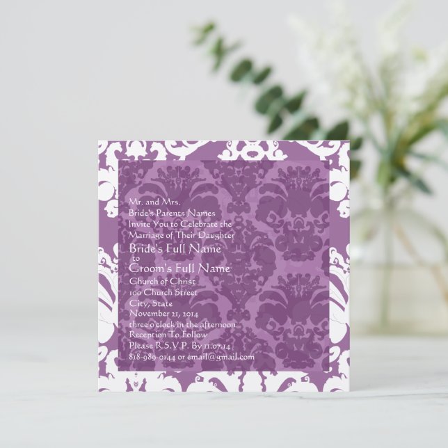 Lavender Damask Wedding Invitation (Standing Front)