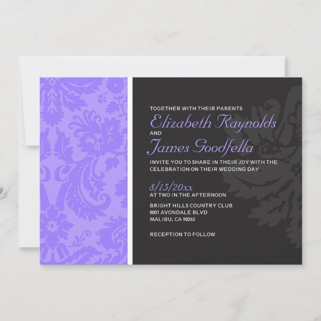 Lavender Damask Wedding Invitations (Front)
