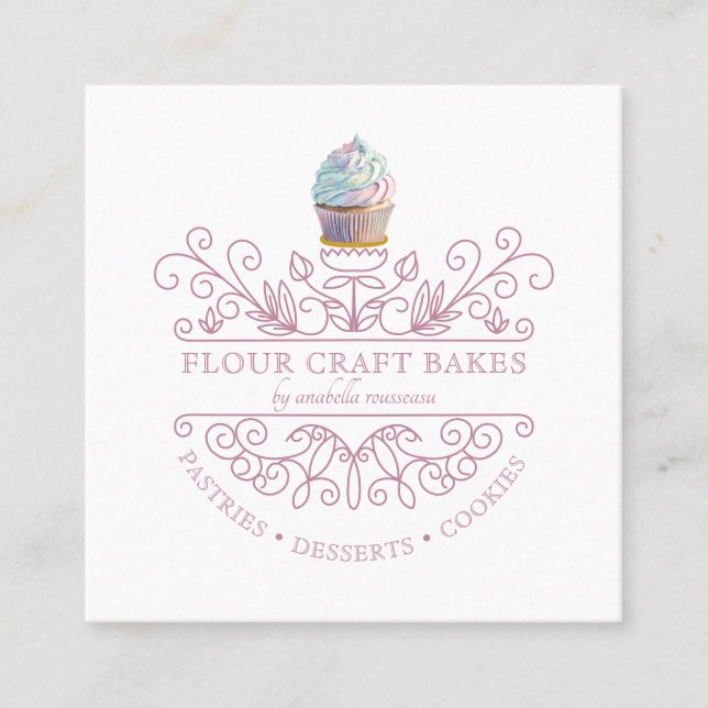 Lavender Decorative Frame Bakery Baker's Logo  Square Business Card (Front)