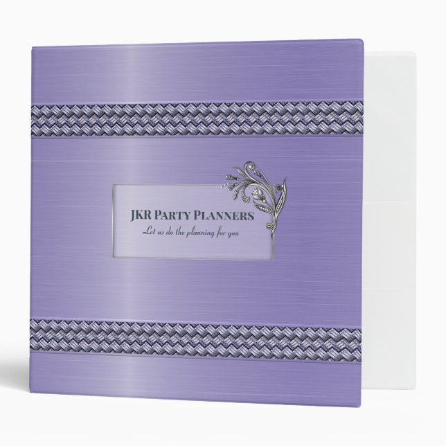 Lavender Decorative Metallic Look 3 Ring Binder (Front/Inside)