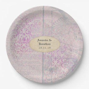 Lavender Decoupage Damask Wedding Paper Plates