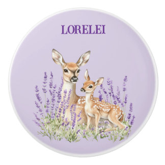 Lavender Deer Mother Fawn Spring Door Ceramic Knob