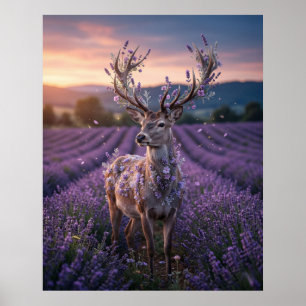 Lavender Deer Twilight Field Poster
