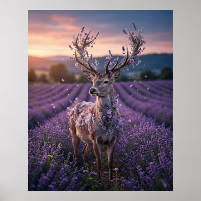 Lavender Deer Twilight Field Poster (Front)