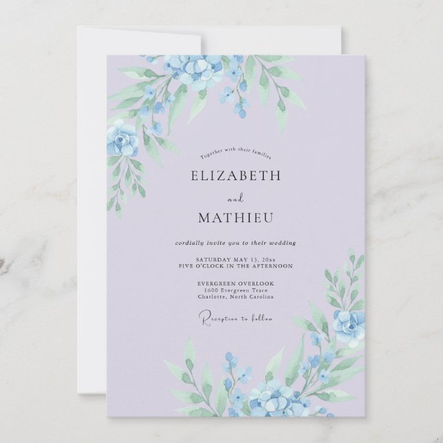 Lavender Delicate Botanical Wedding Invitation (Front)
