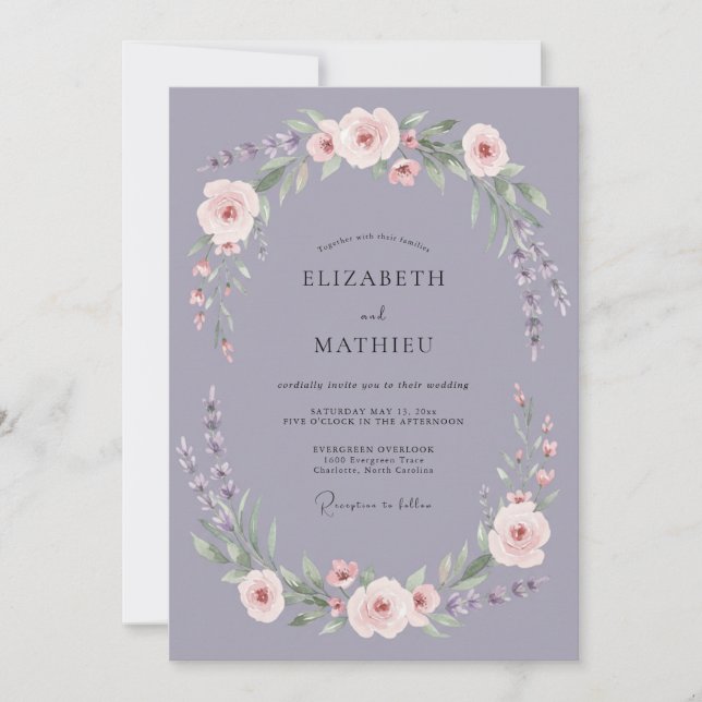 Lavender Delicate Floral Garland Wedding Invitation (Front)
