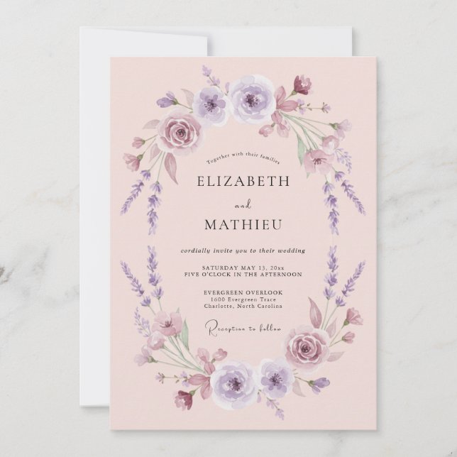 Lavender Delicate Floral Wedding Invitation (Front)