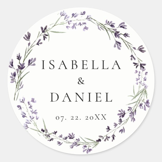 Lavender delicate watercolor elegant chic wedding classic round sticker seal — Pencil Owl Studios
