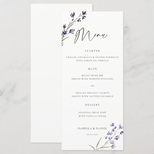 Lavender Delicate Watercolor Elegant Chic Wedding Menu