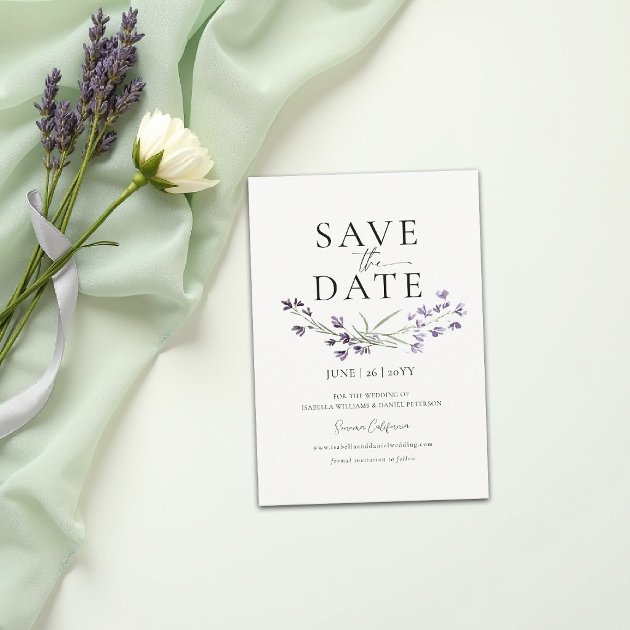 Lavender delicate watercolor elegant chic wedding save the date — Pencil Owl Studios