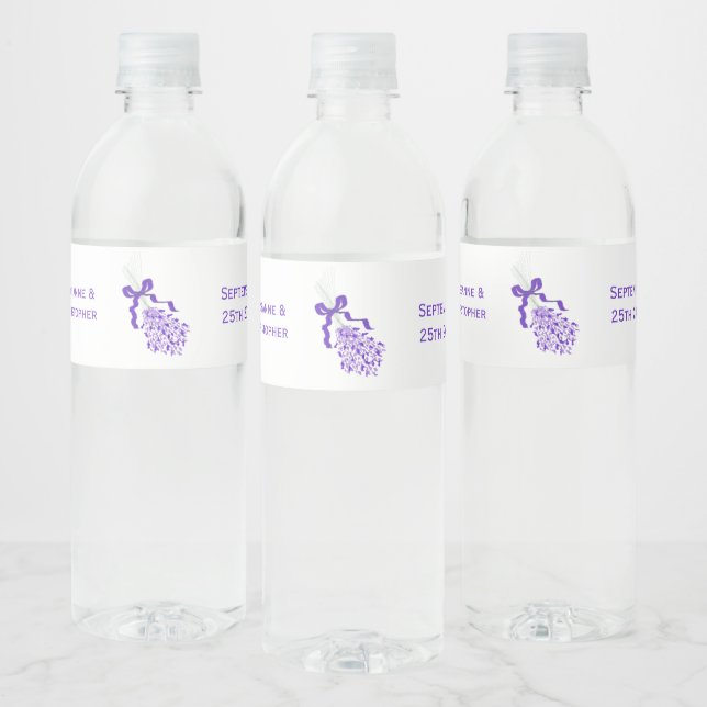 Lavender Design Wedding Water Bottle Label (Bottles)
