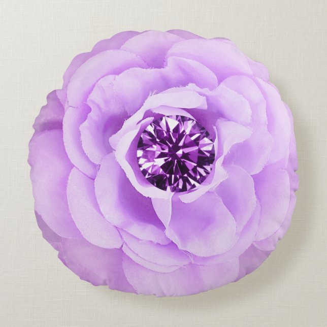 Lavender Diamond Rose Round Pillow (Front)