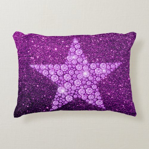 Lavender Diamond Star Purple Faux Glitter Decorative Pillow