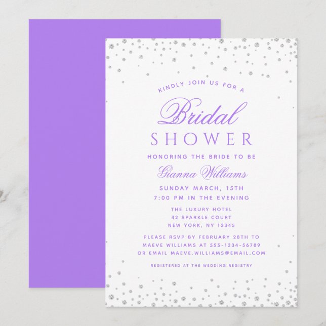 Lavender Diamonds Modern Luxury Bridal Shower Invitation (Front/Back)