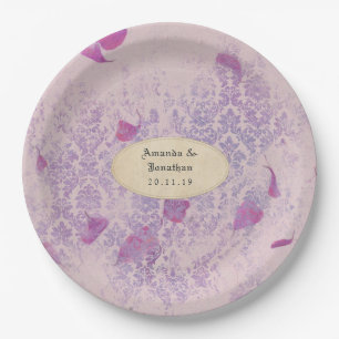 Lavender Distressed Damask Wedding Paper Plates