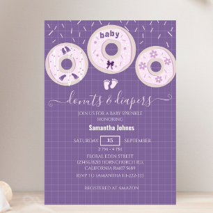 Lavender Donuts and Diapers Sprinkle Baby Shower Invitation