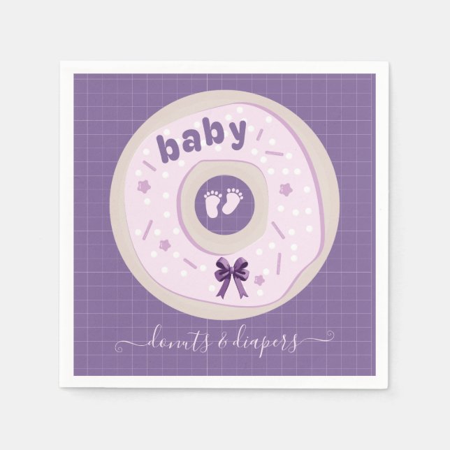 Lavender Donuts and Diapers Sprinkle Baby Shower Napkins (Front)