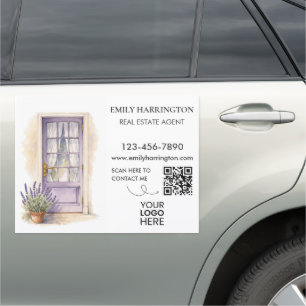 Lavender Door Watercolor QR Code Real Estate Agent Car Magnet