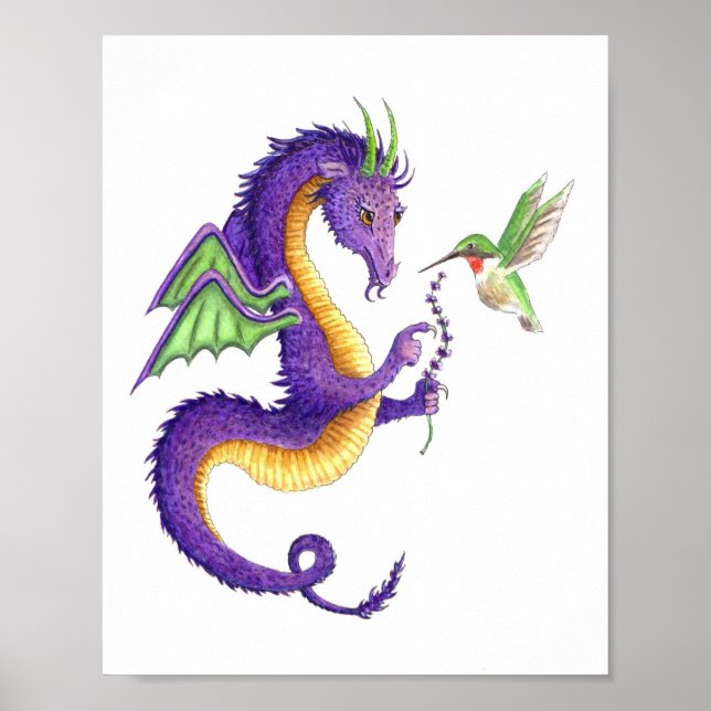 Lavender Dragon & Hummingbird - print (Front)