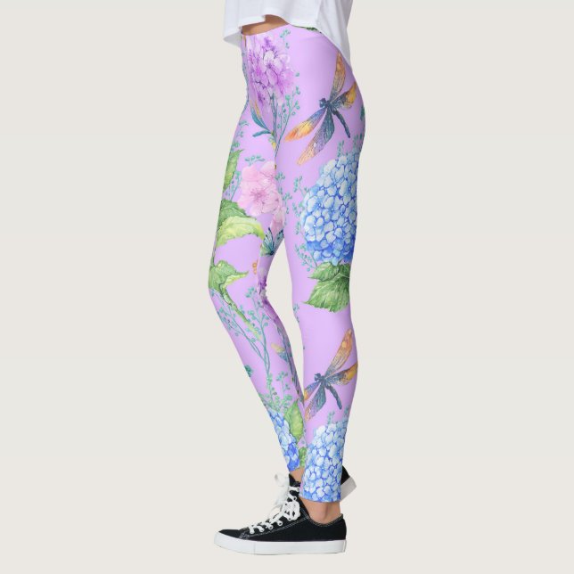 Lavender Dragonfly Floral Garden Legging (Left)