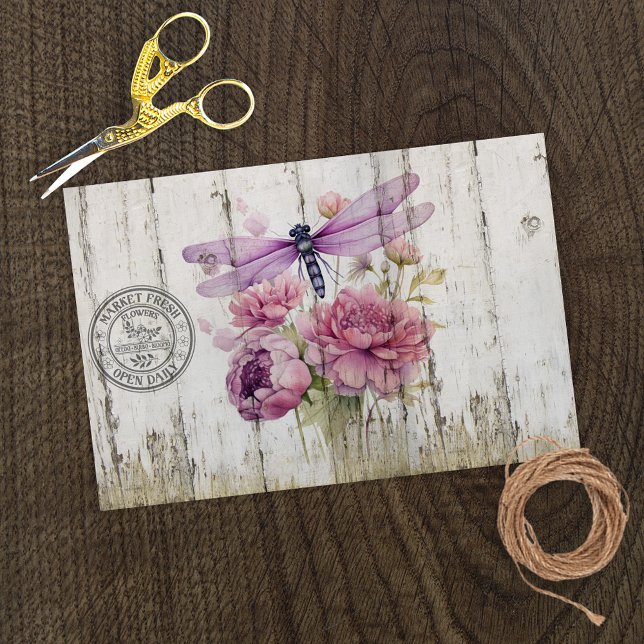 Lavender Dragonfly Pink Peonies Tissue Paper (Creator Uploaded)