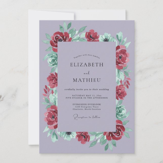 Lavender Dramatic Winter Wedding Invitation (Front)