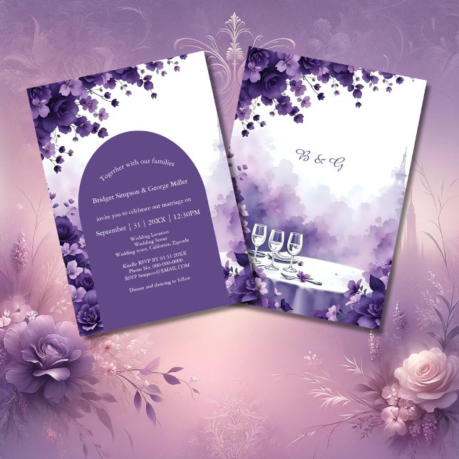 Lavender Dream Wedding in Paris with Eiffel Tower Invitation (Creator Uploaded)