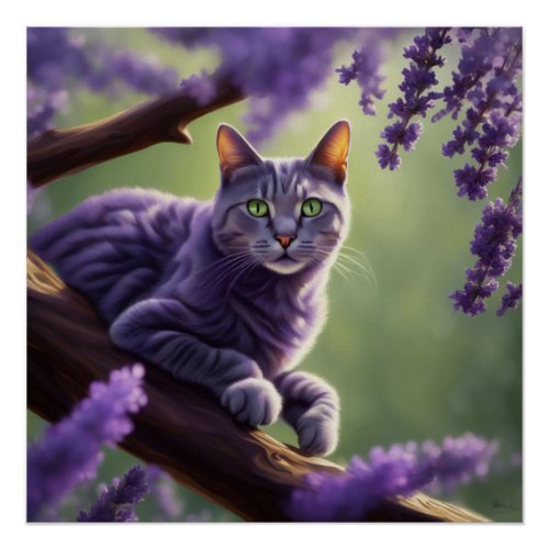 Lavender Dreams and Feline Serenity Poster