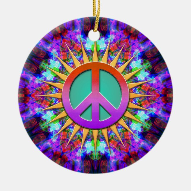 Lavender Dreams Groovy Peace Sign Ornament (Front)