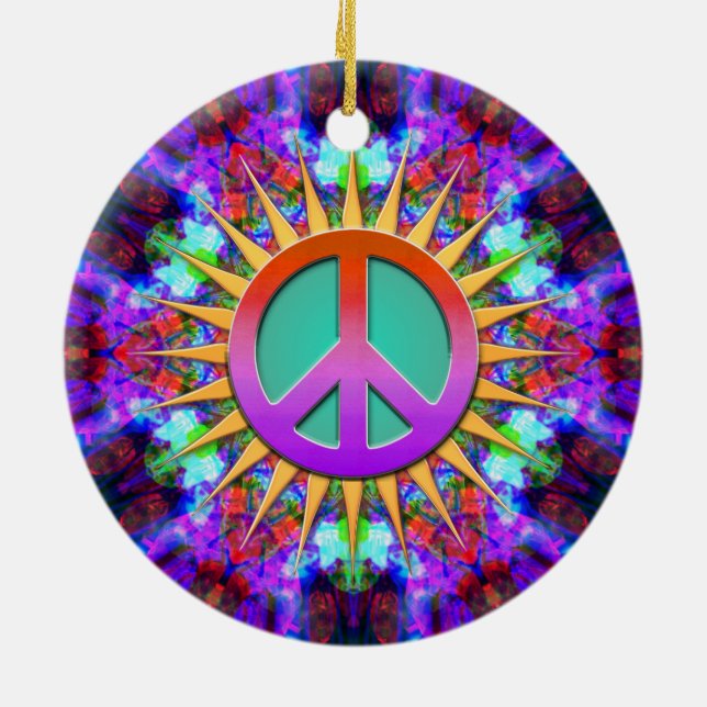 Lavender Dreams Groovy Peace Sign Ornament (Back)