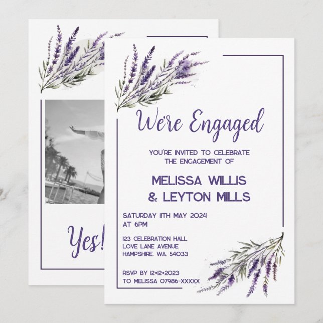 Lavender Dreams: Watercolour Engagement Party  Invitation (Front/Back)