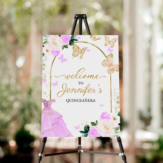 Lavender Dress Butterfly Quinceanera Welcome Sign (Creator Uploaded)