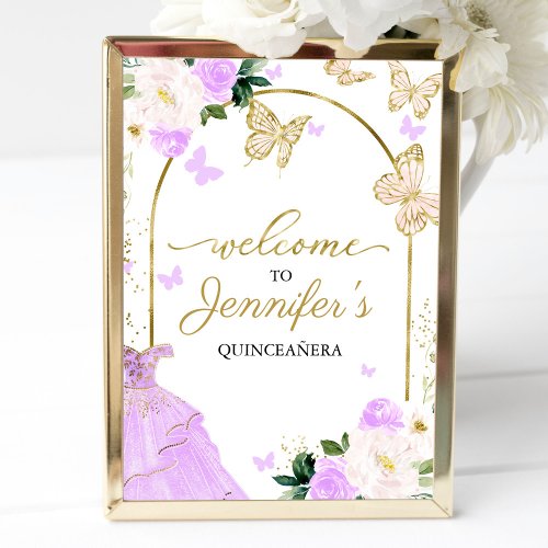 Lavender Dress Butterfly Quinceanera Welcome Sign