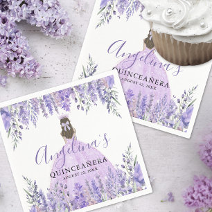 Lavender Dress Tiara Floral Purple Quinceanera Napkins