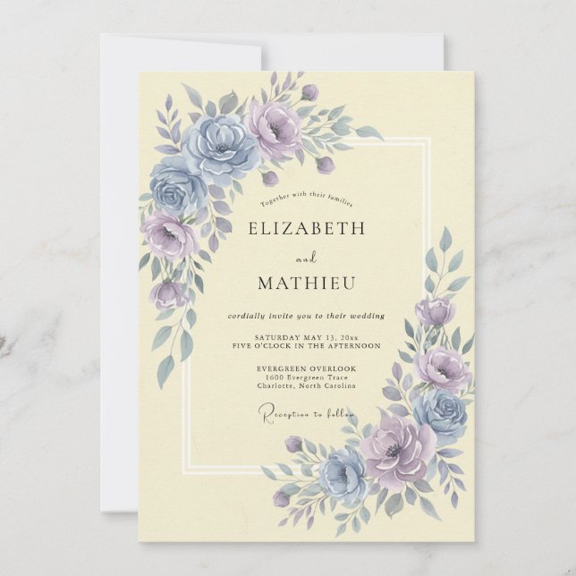 Lavender Dusty Blue Botanical Wedding Invitation (Front)