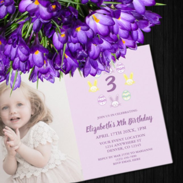 Lavender Easter 3rd Birthday Invitation (Creator Uploaded)