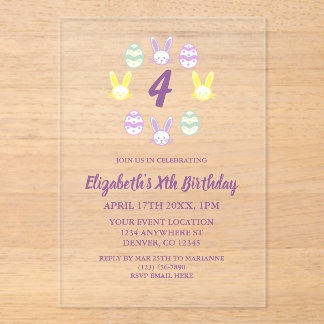 Lavender Easter 4th Birthday Acrylic Invitations