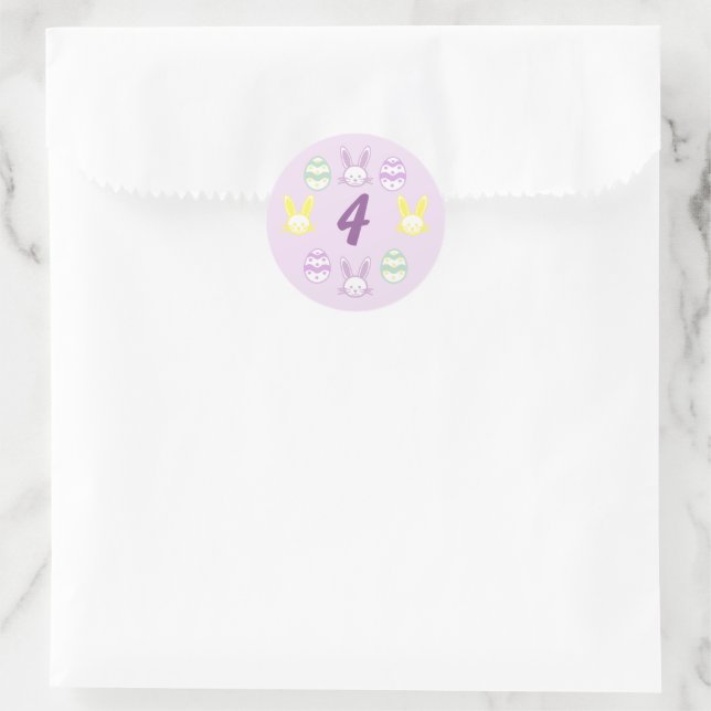 Lavender Easter 4th Birthday Classic Round Sticker (Bag)