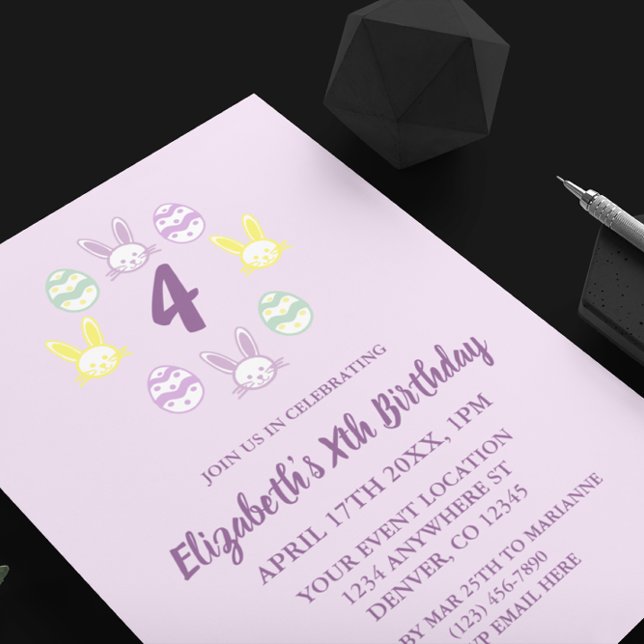 Lavender Easter 4th Birthday Invitation (Creator Uploaded)