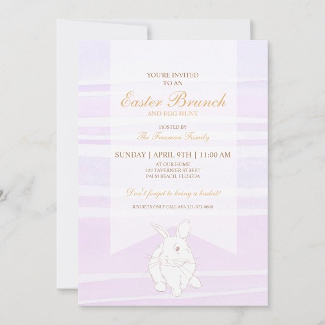 Lavender Easter Brunch & Egg Hunt Bunny Invitation (Front)