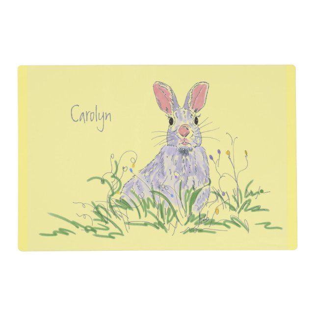 Lavender Easter Bunny Personalized Childrens Placemat (Back)